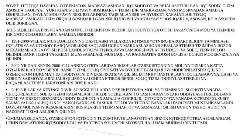 O’zbekiston Respublikasining Moliya Tizimi 4