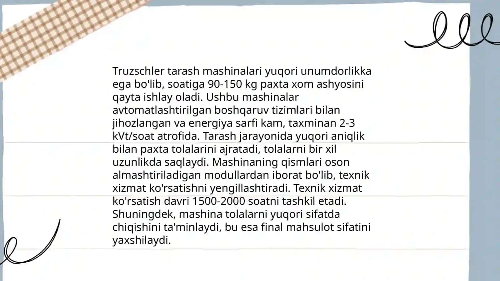 Truzschler, Rieter, Marzoli firmalarining tarash mashinalari qiyosiy tahlili 4
