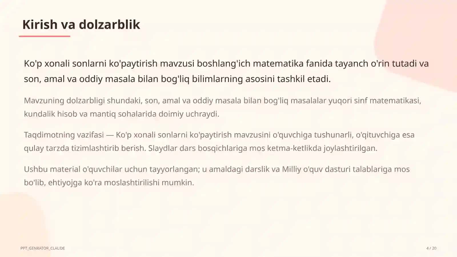 Ko'p xonali sonlarni ko'paytirish (4-sinf) 4