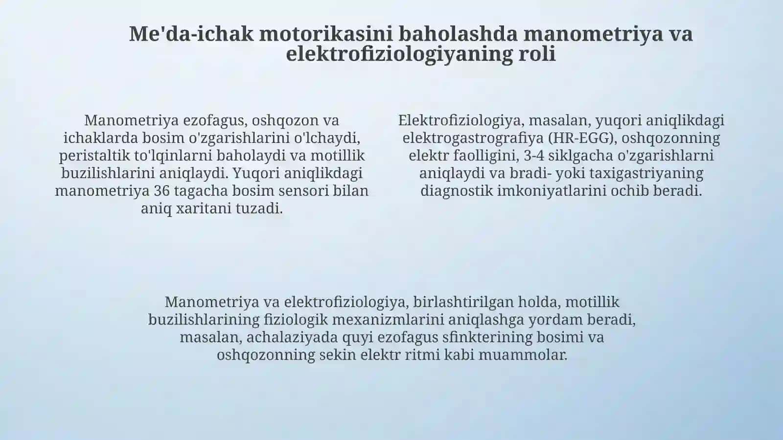 Me'da-ichak motorikasini o'rganish usullari: Tarix, asosiy texnikalar va klinik ahamiyat 4