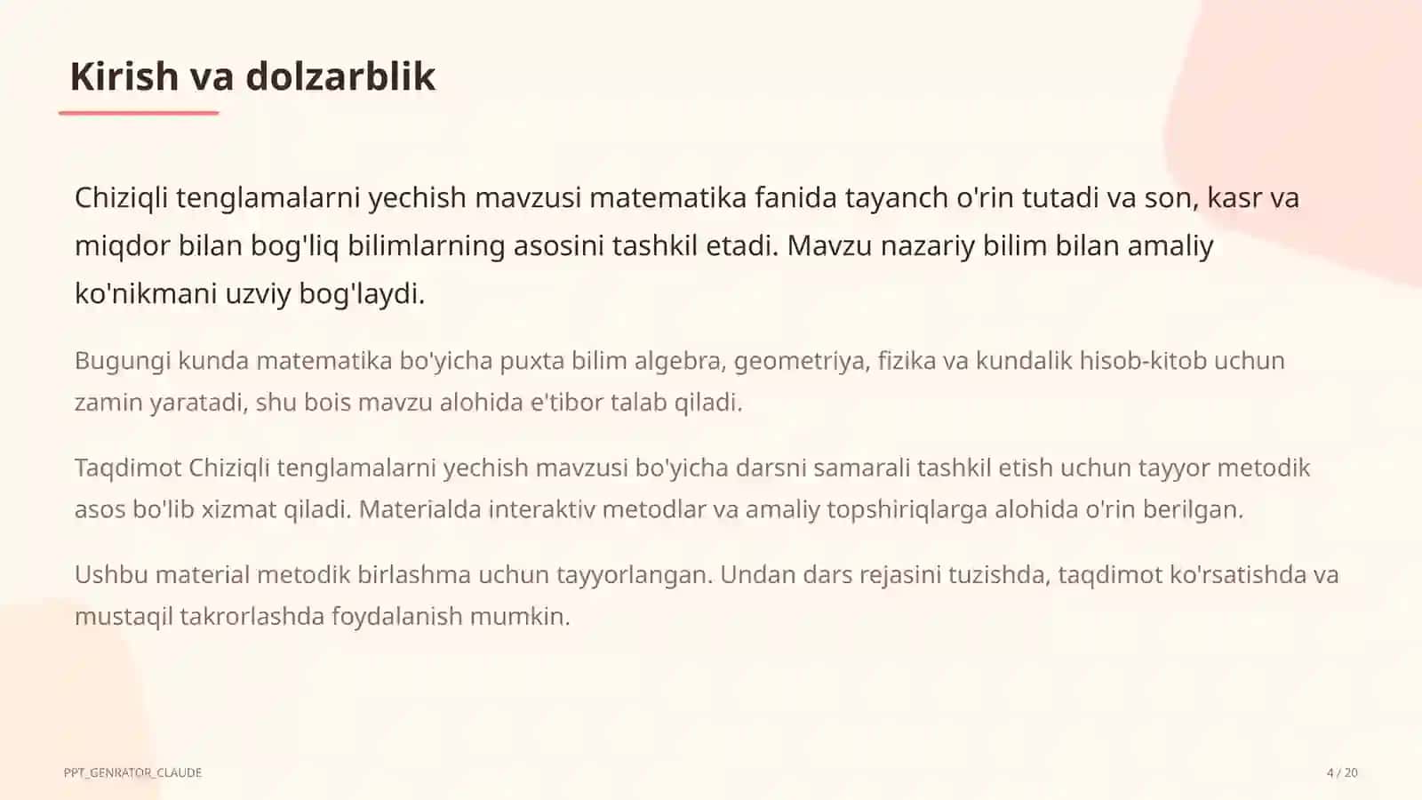 Chiziqli tenglamalarni yechish (6-sinf) 4