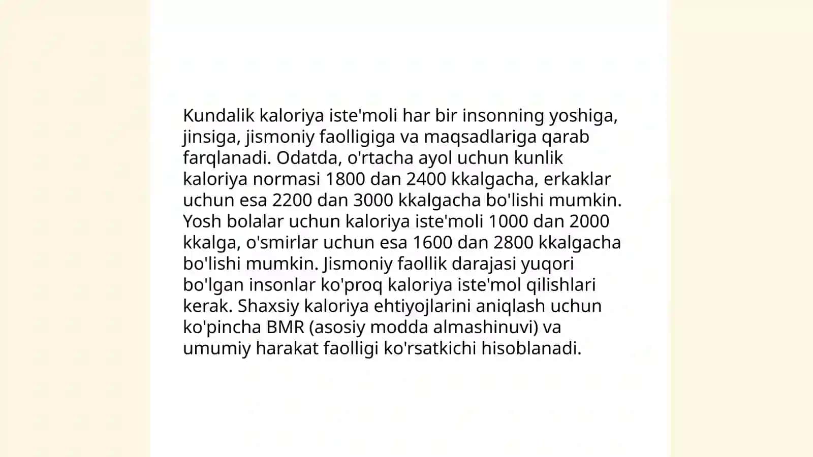 Shaxsiy ovqatlanishning adekvatligini organish va baholash 4