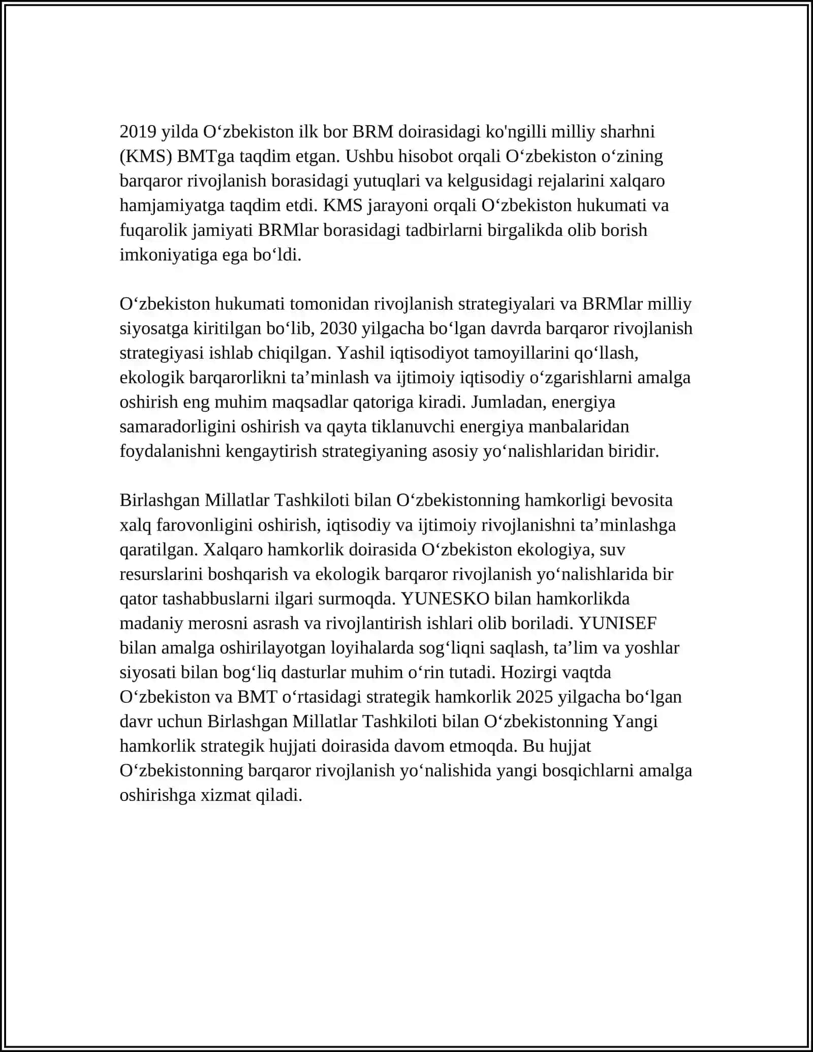 O'ZBEKISTONNING XALQARO TASHKILOTLAR BILAN HAMKORLIK ALOQALARI 4