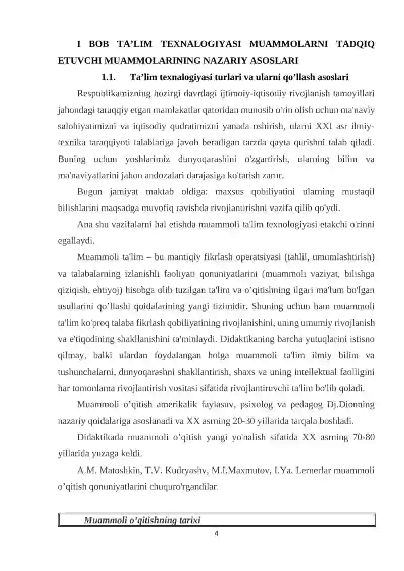 Taʼlim texnalogiyasi muammolarni tadqiq etuvchi muammolar 4