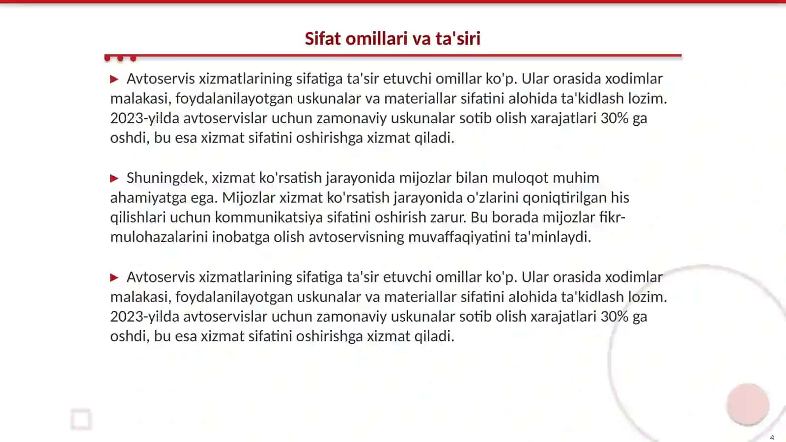 Avtoservis xizmatiga boʻlgan talablar 4