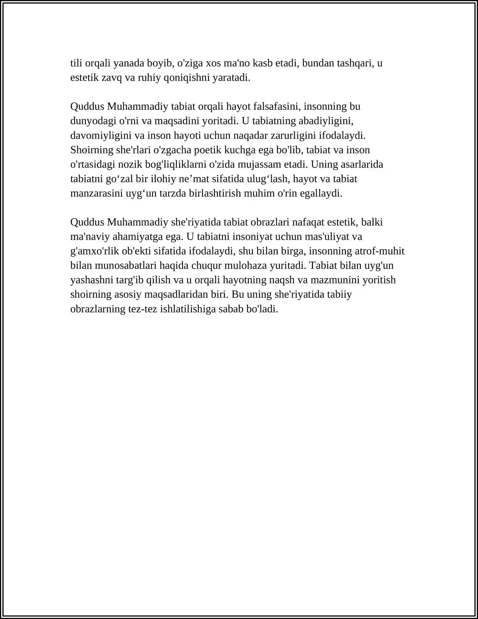 QUDDUS MUHAMMADIY SHE'RIYATIDA TABIATGA MUNOSABAT;POETIK OBRAZNING O'RNI HAMDA AHAMIYATI 4