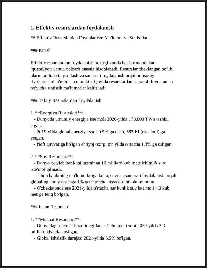 Effektiv Resurslardan Foydalanish: Ma'lumot va Statistika 4