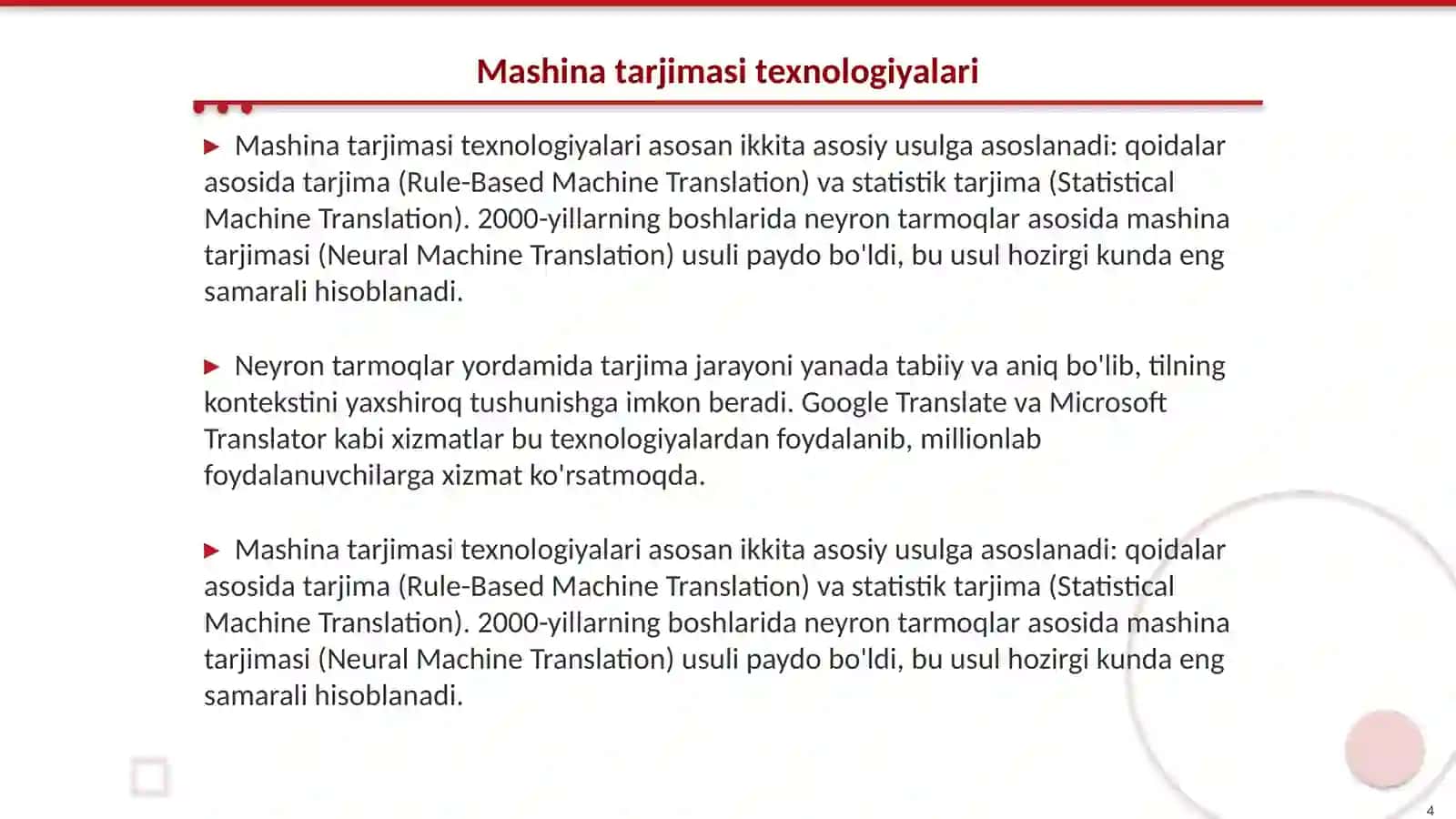 Mashina tarjimasi va rivojlanish maqsadlarining afzalliklari 4