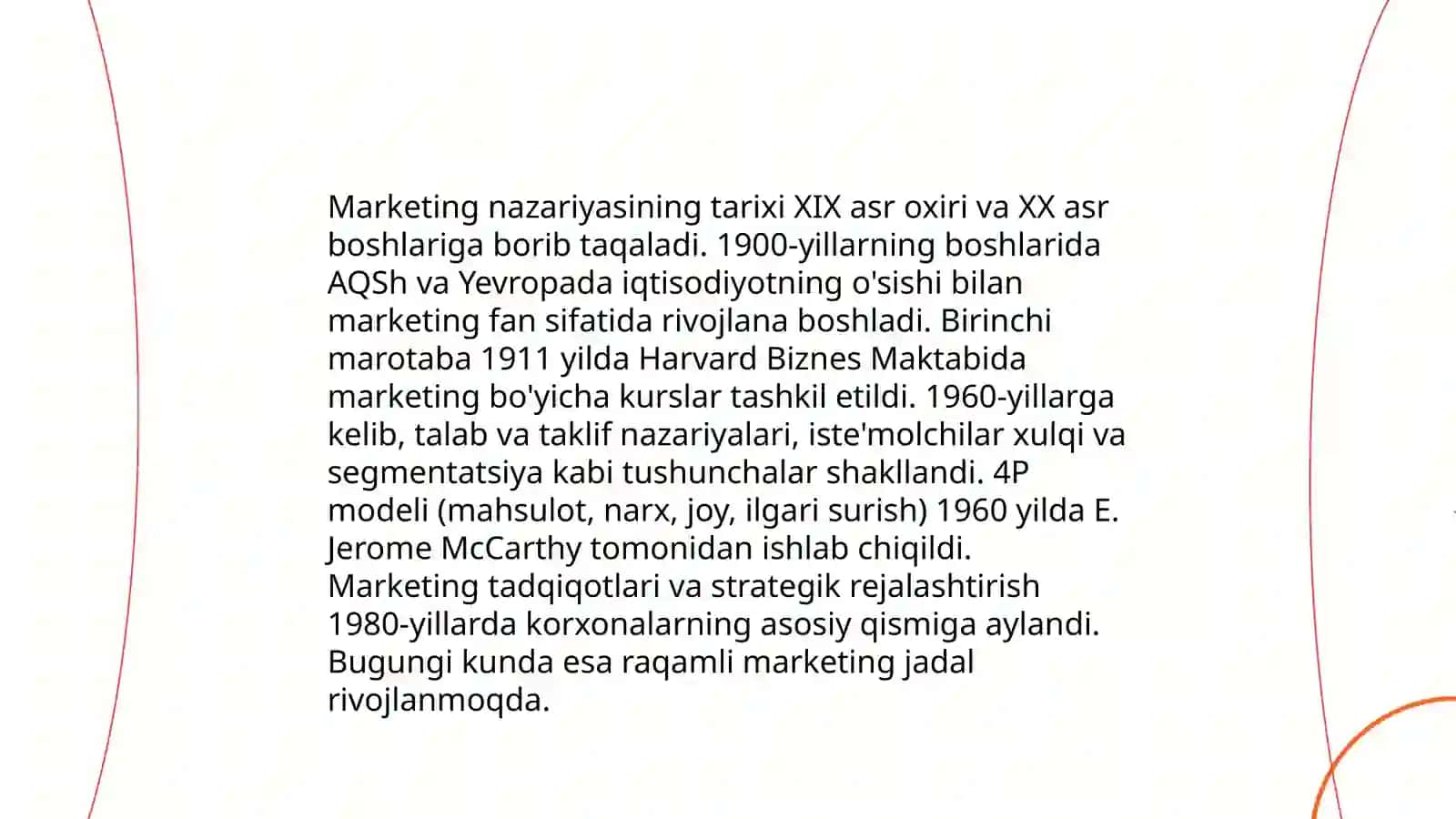 Marketing nazariyasi tushunchasi va uning evolyusiyasi, tahlillari 4