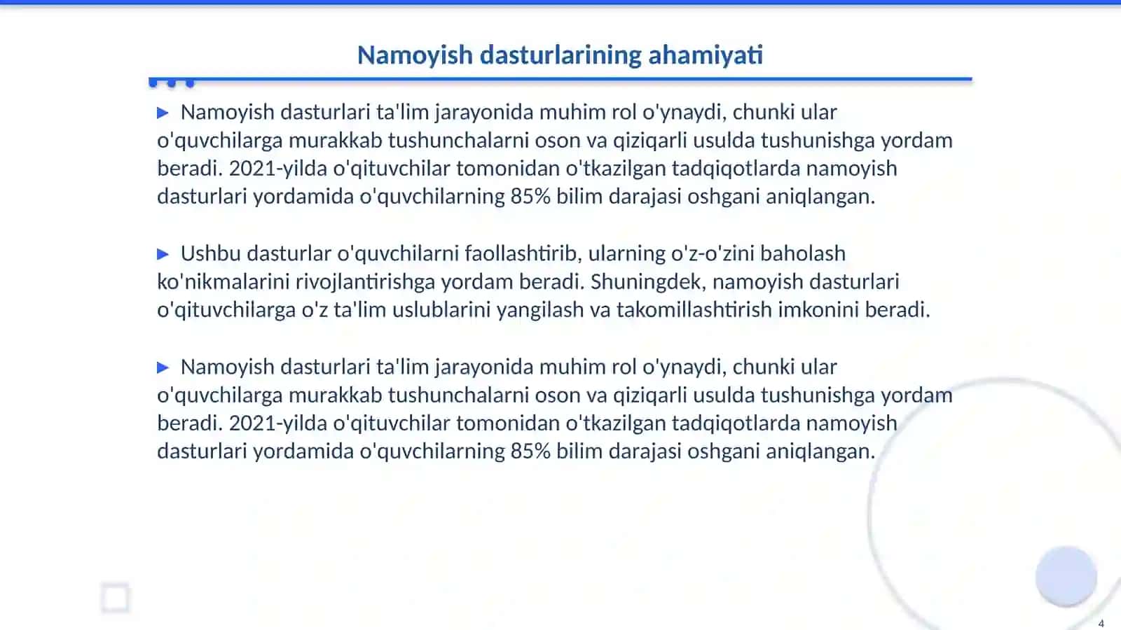 Namoyish qiluvchi dasturlarda pedagogik dasturiy vositalar 4