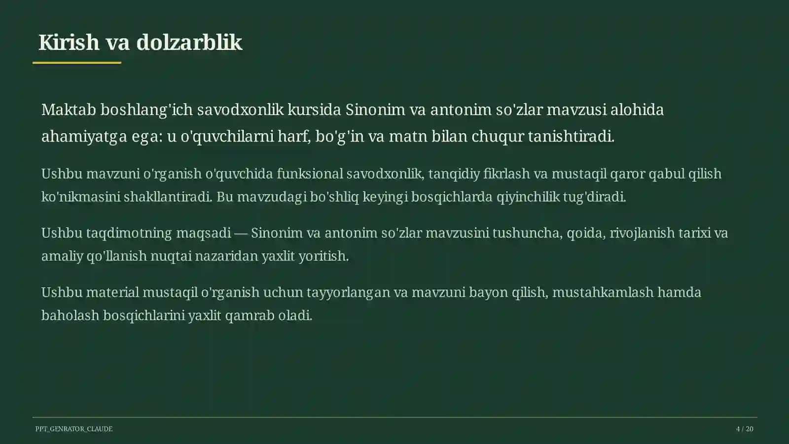 Sinonim va antonim so'zlar (3-sinf) 4