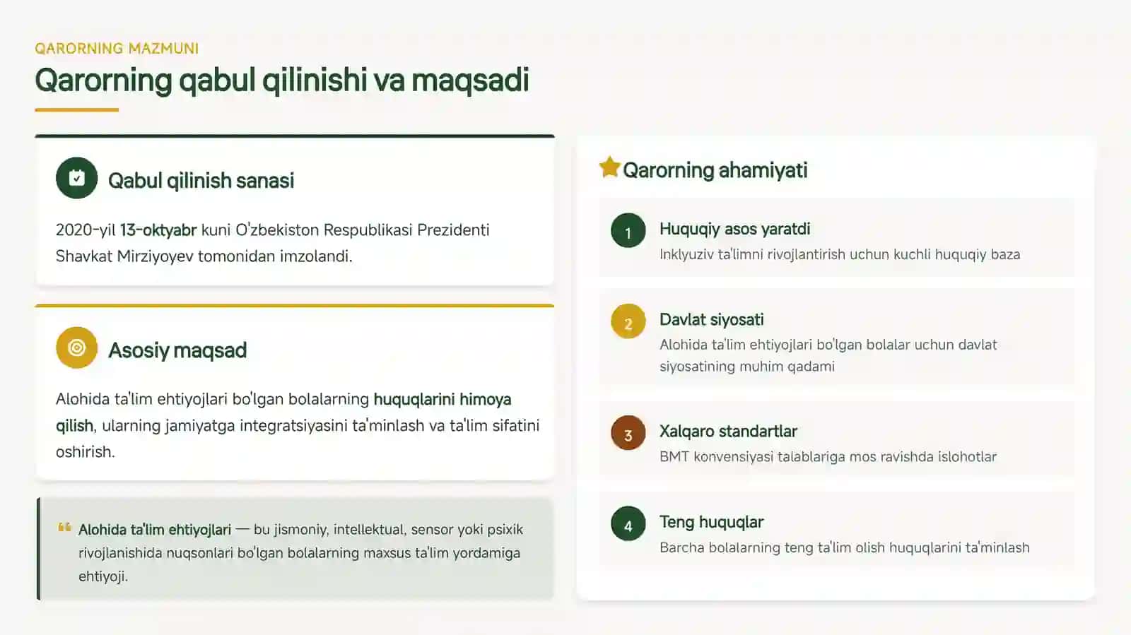 Alohida ta'lim ehtiyojlari bo'lgan bolalarga ta'lim-tarbiya berish tizimini yanada takomillashtirish chora-tadbirlari 4