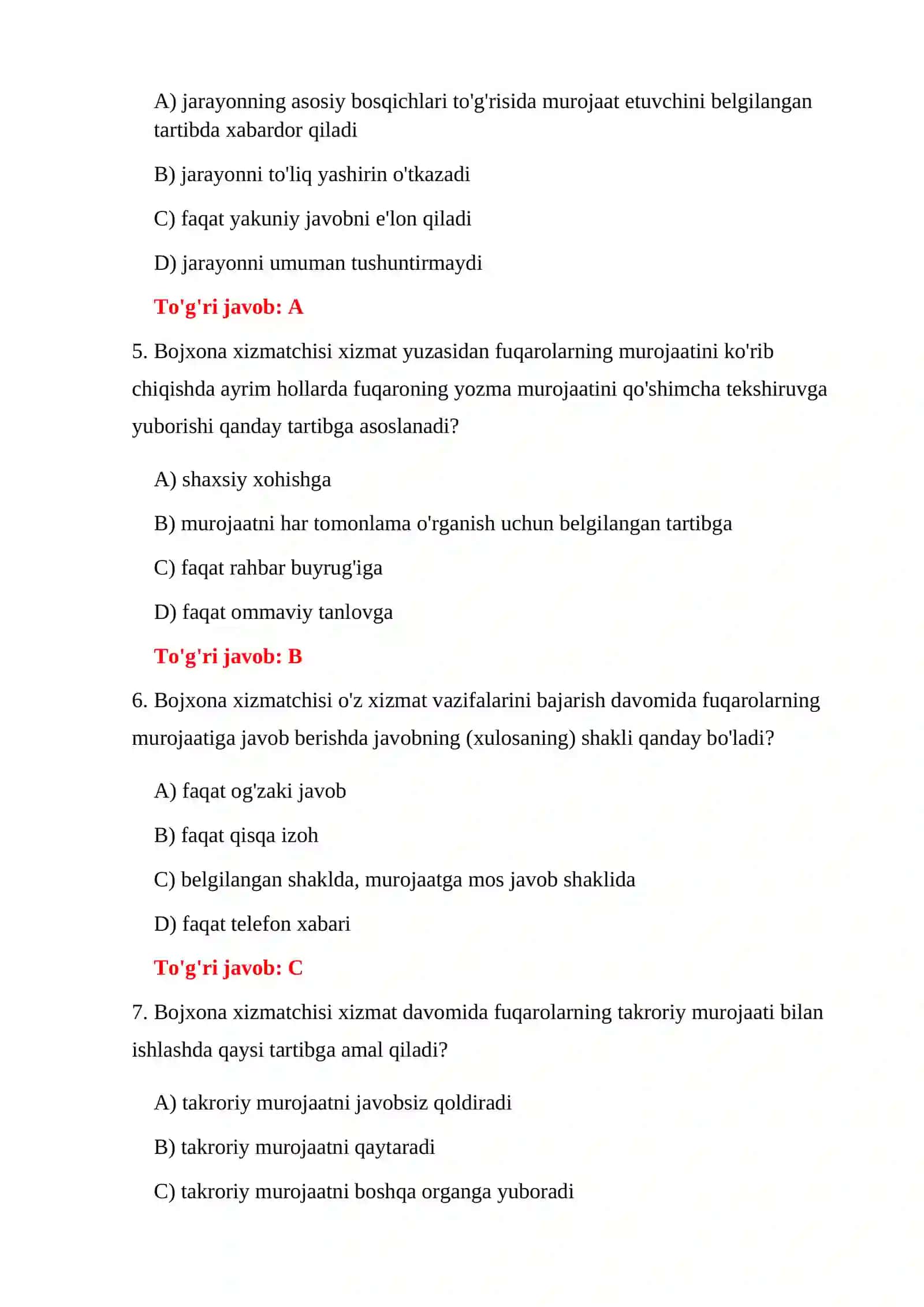BOJXONA ISHIGA KIRISH UCHUN TESTLAR 4