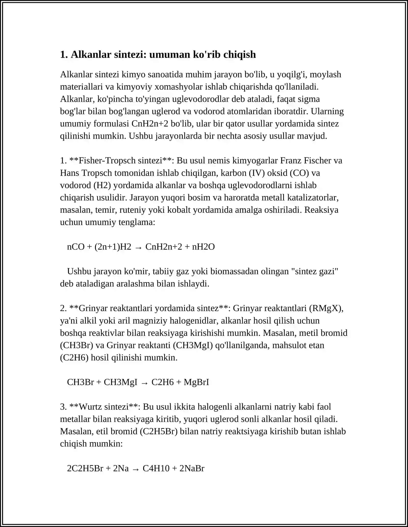 ALKAN VA SIKLOALKANLARNING OLINISH USULLARI.BITSIKLIK VA POLITSIKLIK ALKANLAR 4