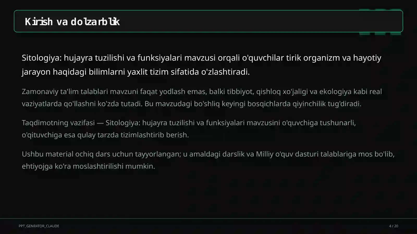 Sitologiya: hujayra tuzilishi va funksiyalari (9-sinf) 4