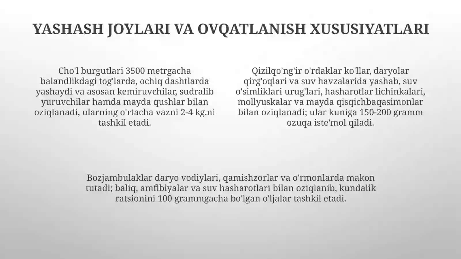 Oʻzbekiston Qizil kitobiga kiritilgan qushlar yashash sharoiti 4