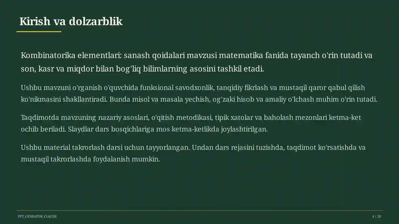 Kombinatorika elementlari: sanash qoidalari (6-sinf) 4