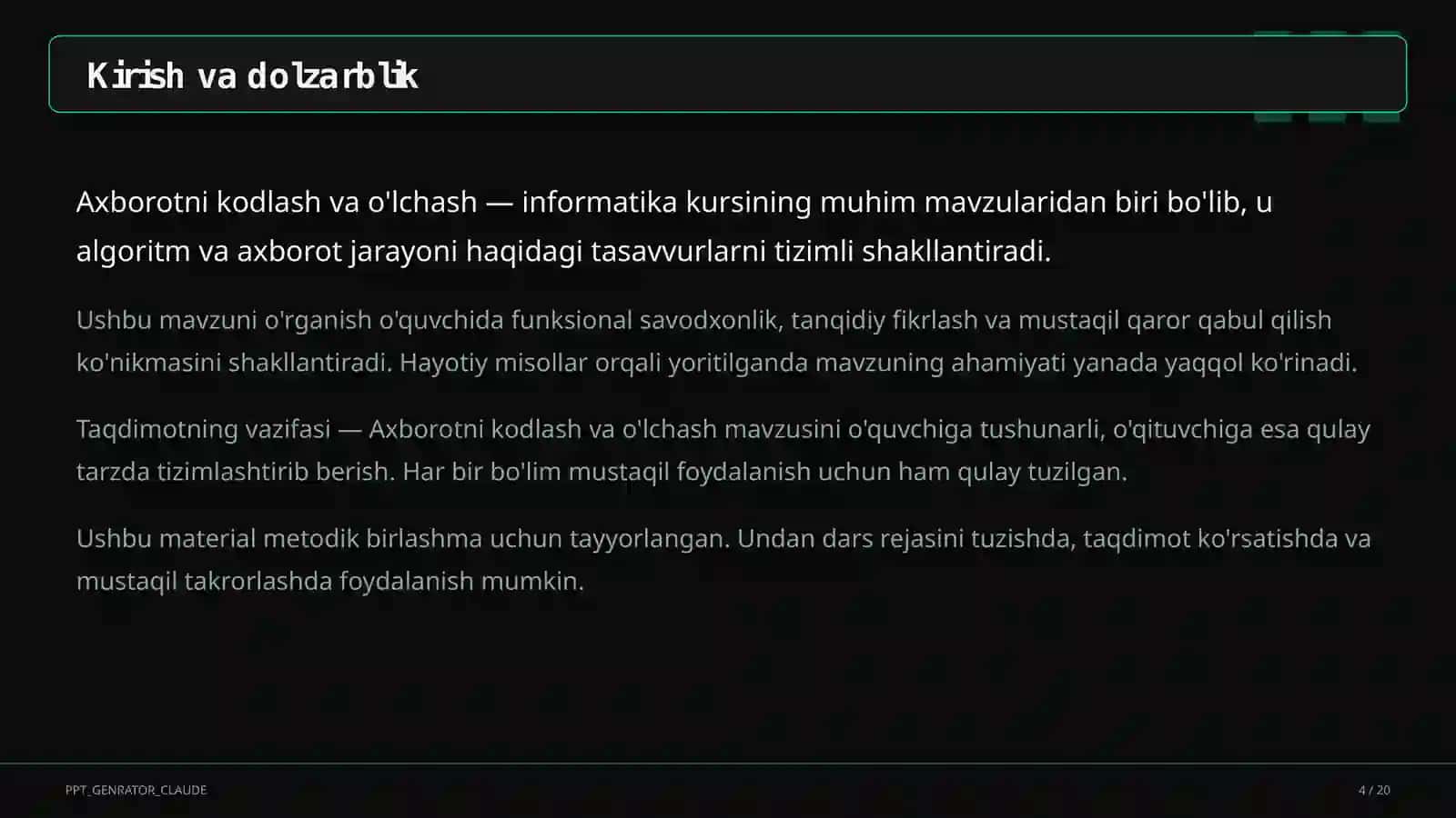 Informatika va axborot texnologiyalari (5–11) — metodik birlashma uchun 4