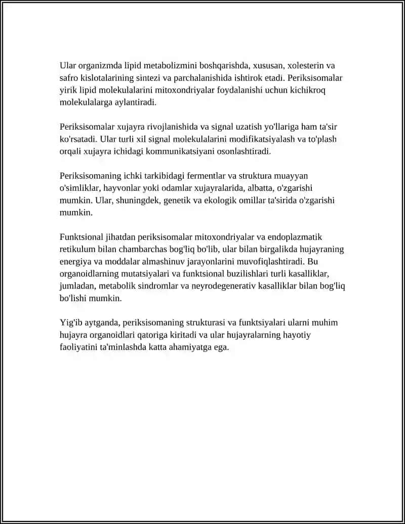 HUJAYRA ORGANOIDLARI: PERIKSISOMA, PRATOSOMA VA MITOKHONDRIYA 4