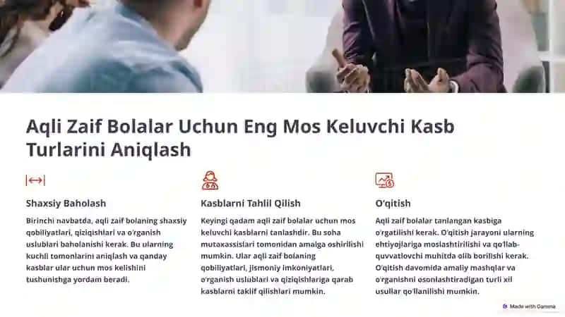 Aqli Zaif Bolalar Uchun Kasbiy Yoʻnalish: Imkoniyatlar va Qoʻllab-quvvatlash 4