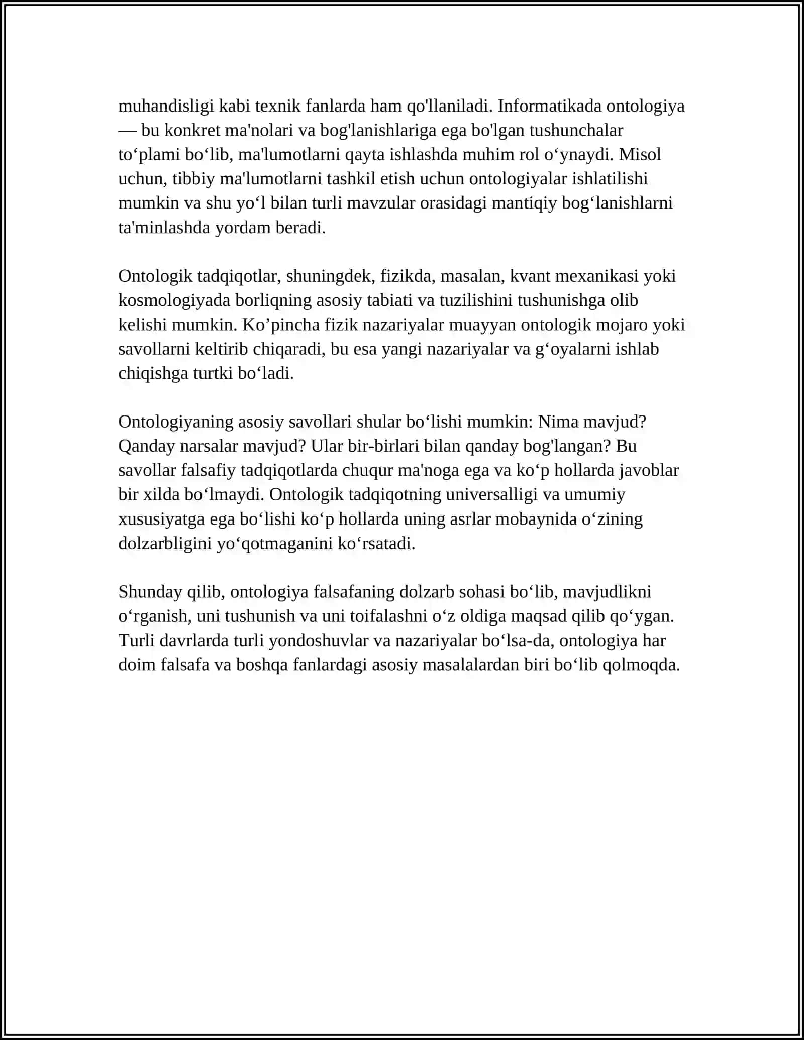 NOKLASSIK ONTALOGIYANING YOʻNALISHLARI VA MOHIYATI BOʻYICHA ESSE TAYYORLASH 4