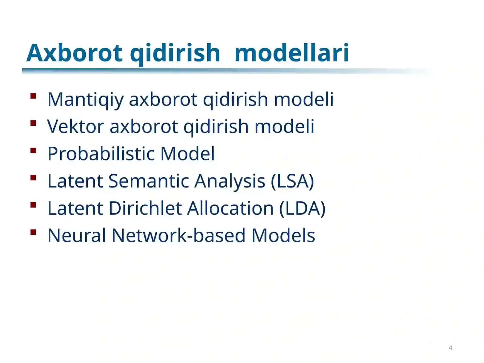 Axborot 	qidirish modellari 4