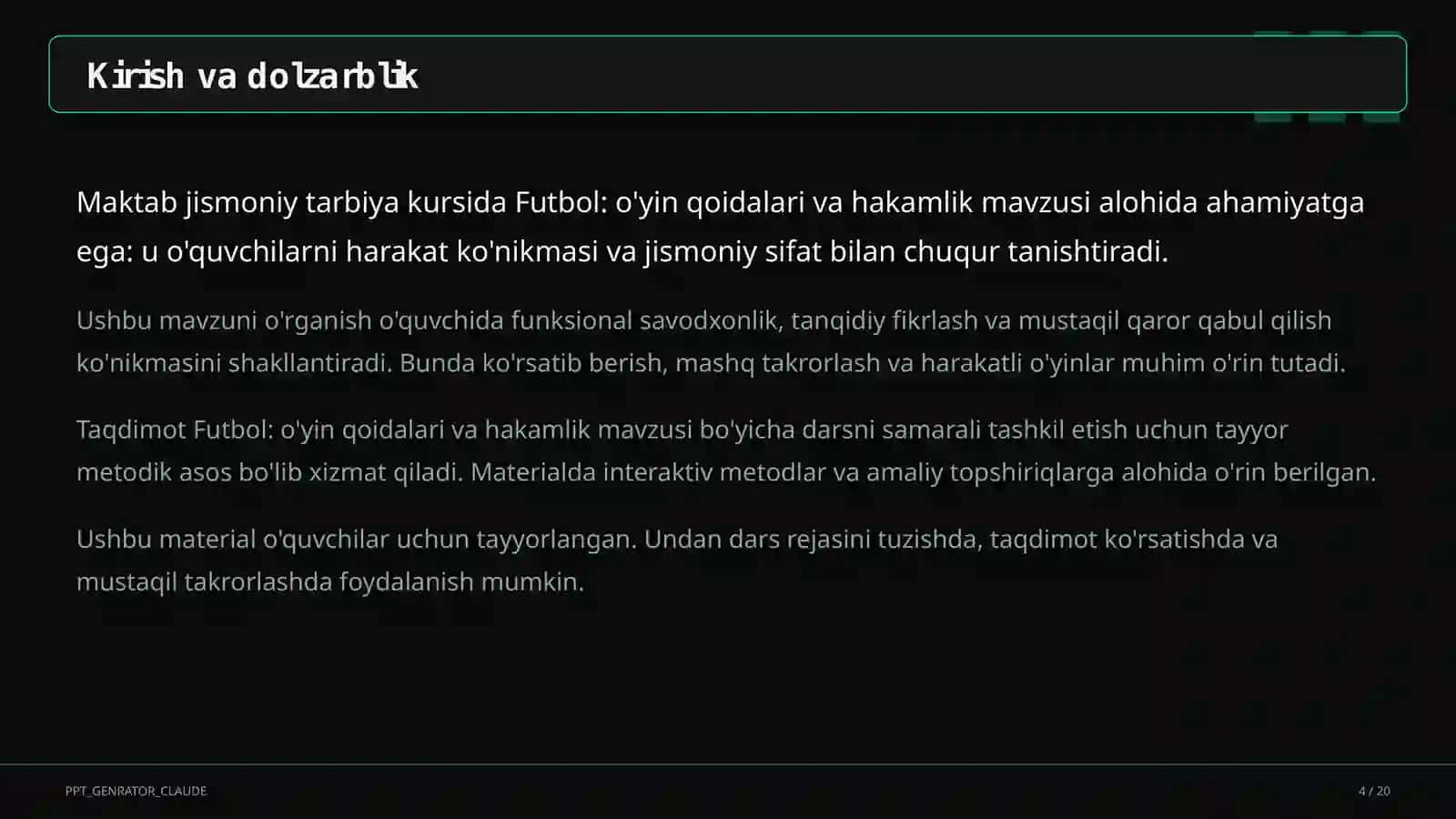 Futbol: o'yin qoidalari va hakamlik (9-sinf) 4