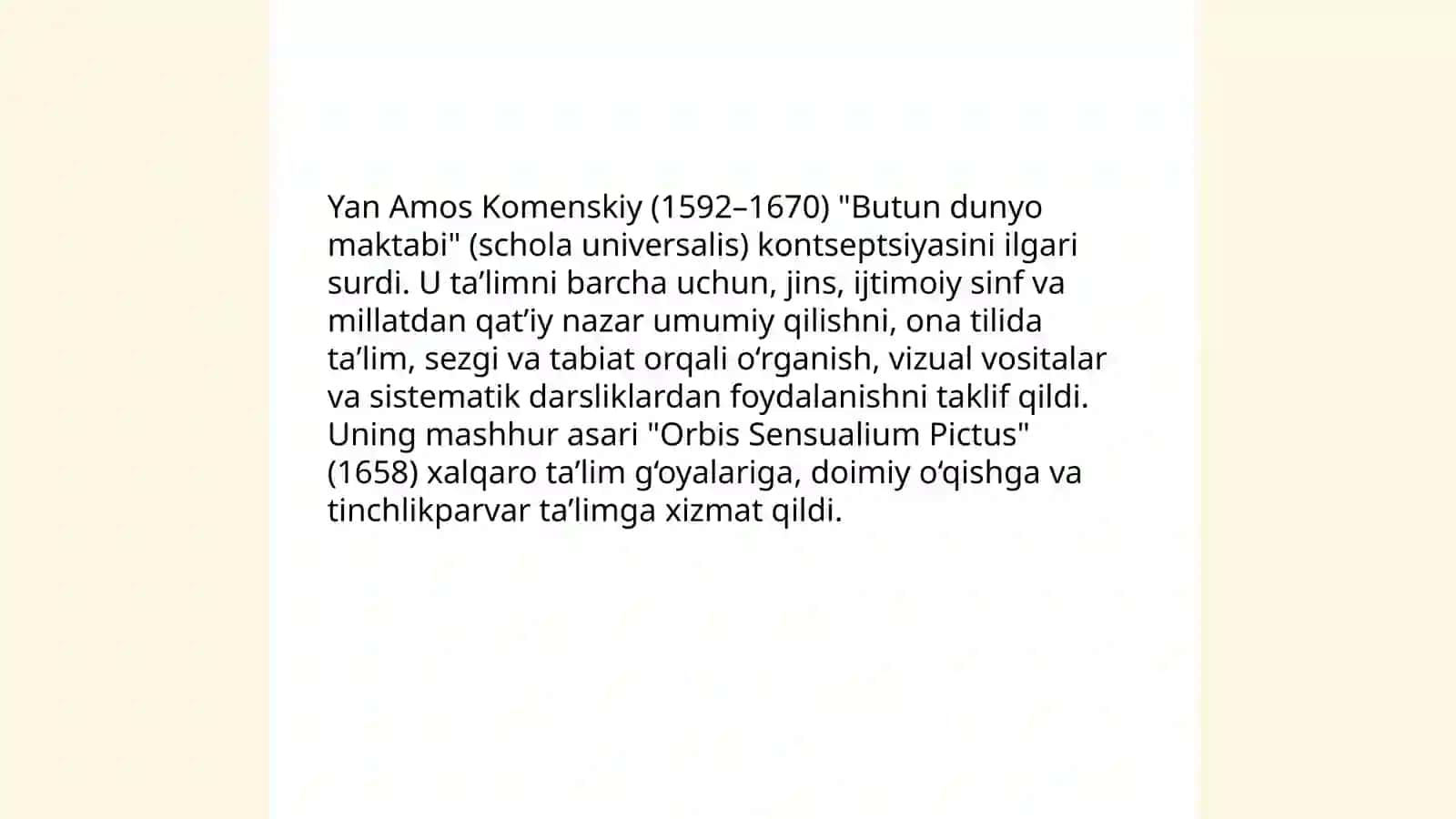 Yangi Renessans pedagogikasi. Yan Amos Komenskiyning pedagogik tizimi 4