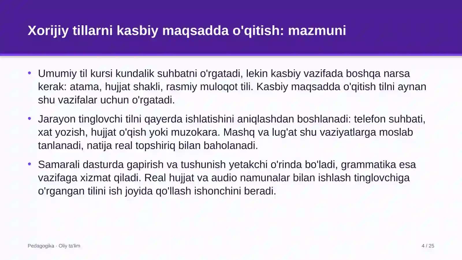 Elektr ta'minoti korxonalarida xorijiy tillarni kasbiy maqsadlarda o'qitish 4