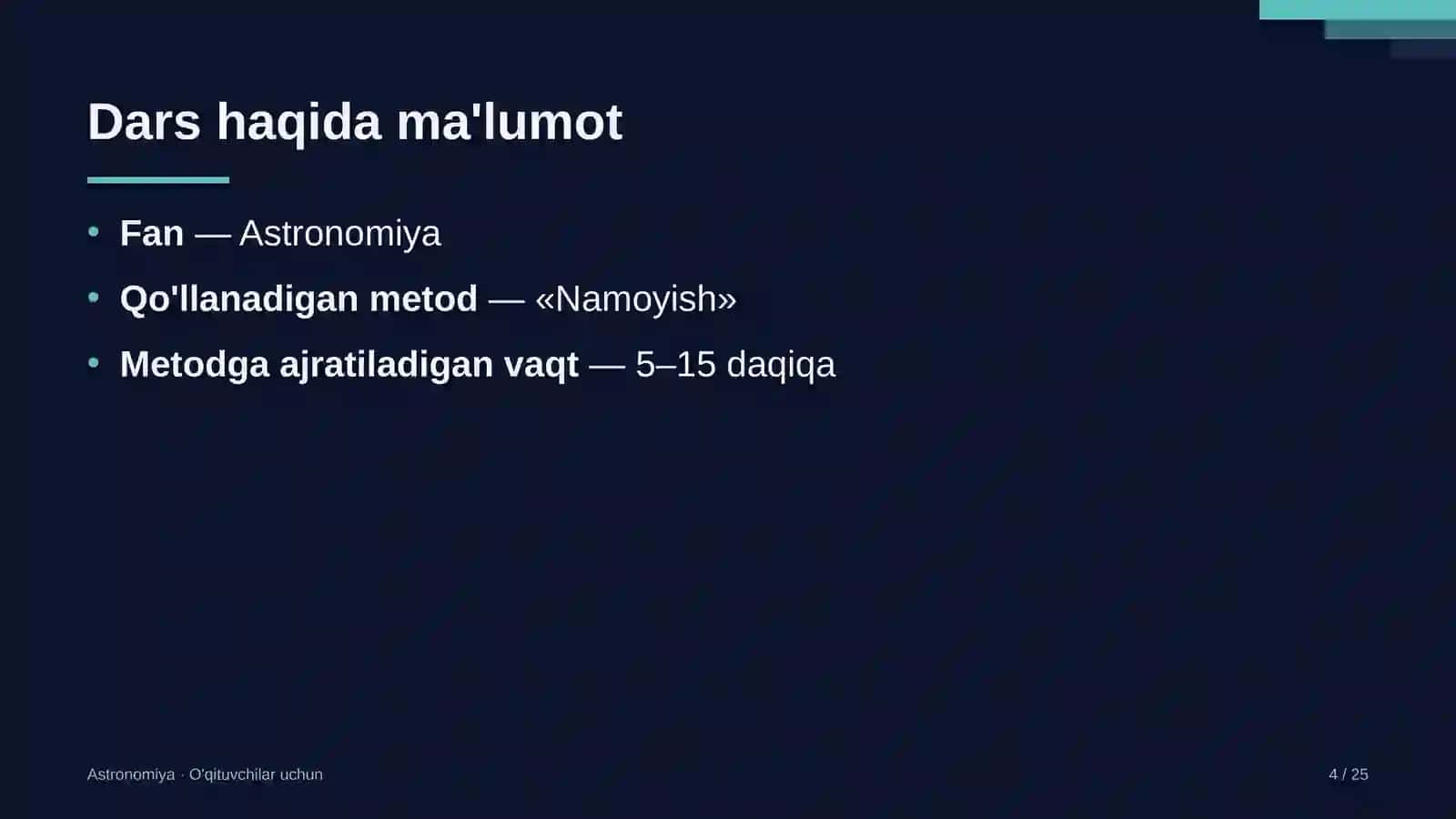 astronomiya darslarida namoyish metodidan foydalanish 6546 4