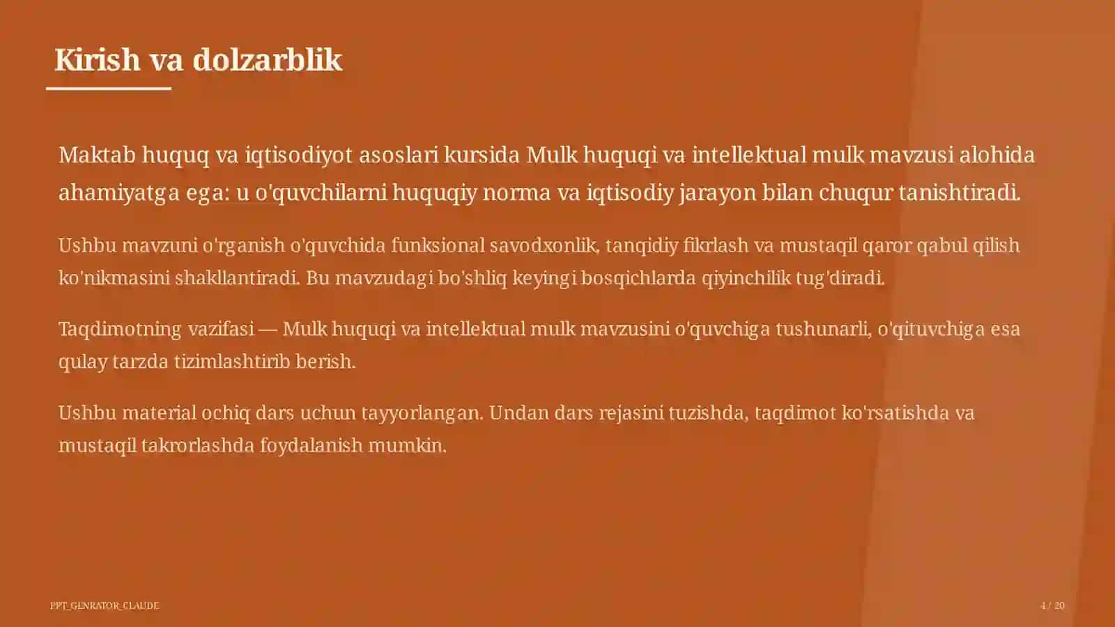 Mulk huquqi va intellektual mulk (11-sinf) 4