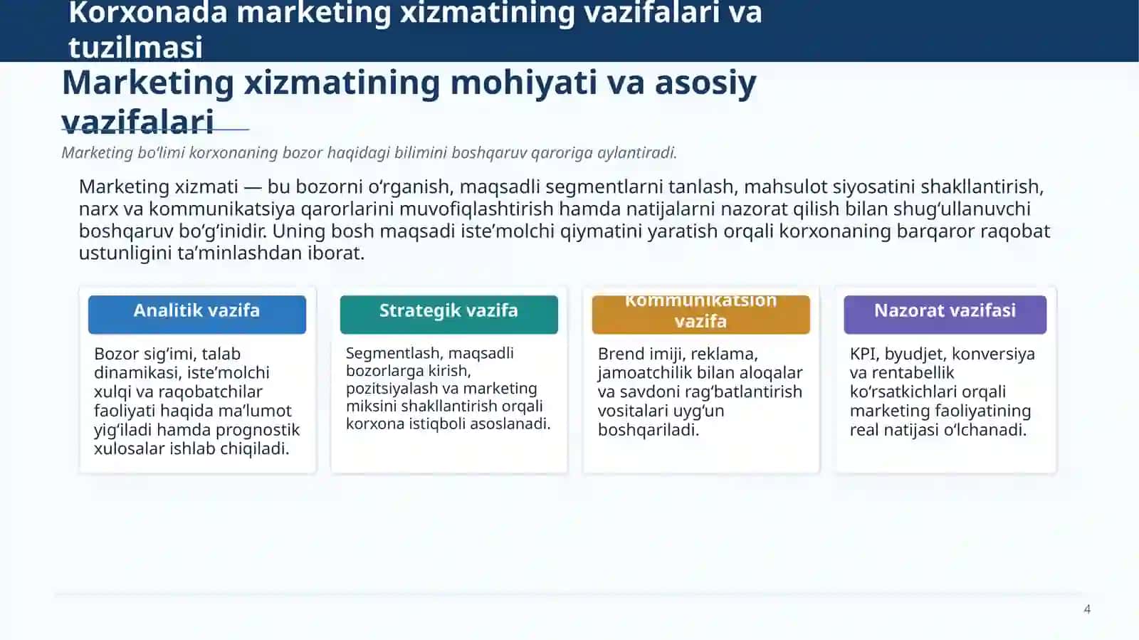 Korxonada Marketing Xizmatining Vazifalari va Tuzilmasi 4