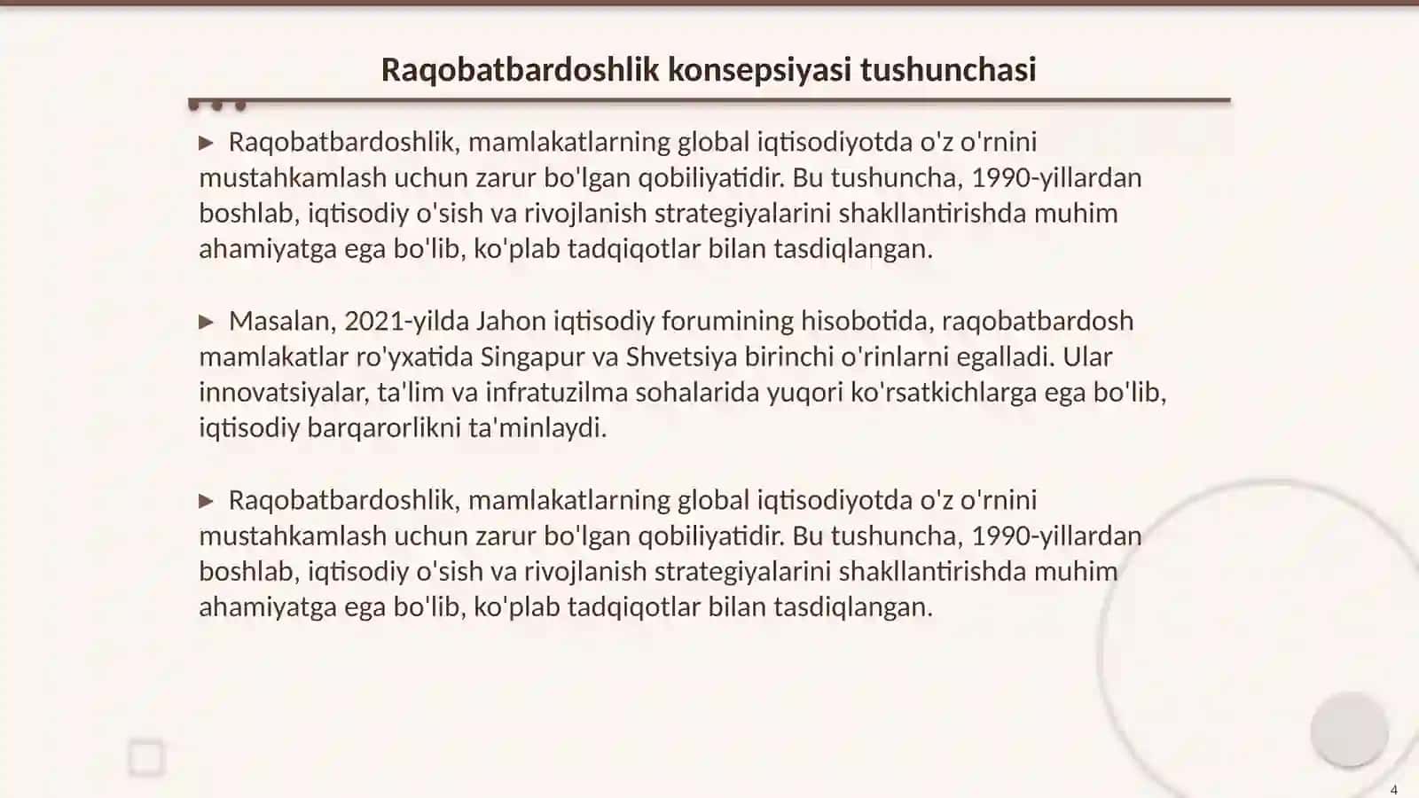 Mikroiqtisodiy rivojlanishning modellari va jahon iqtisodiyotida mamlakatlar raqobatbardoshligi 4