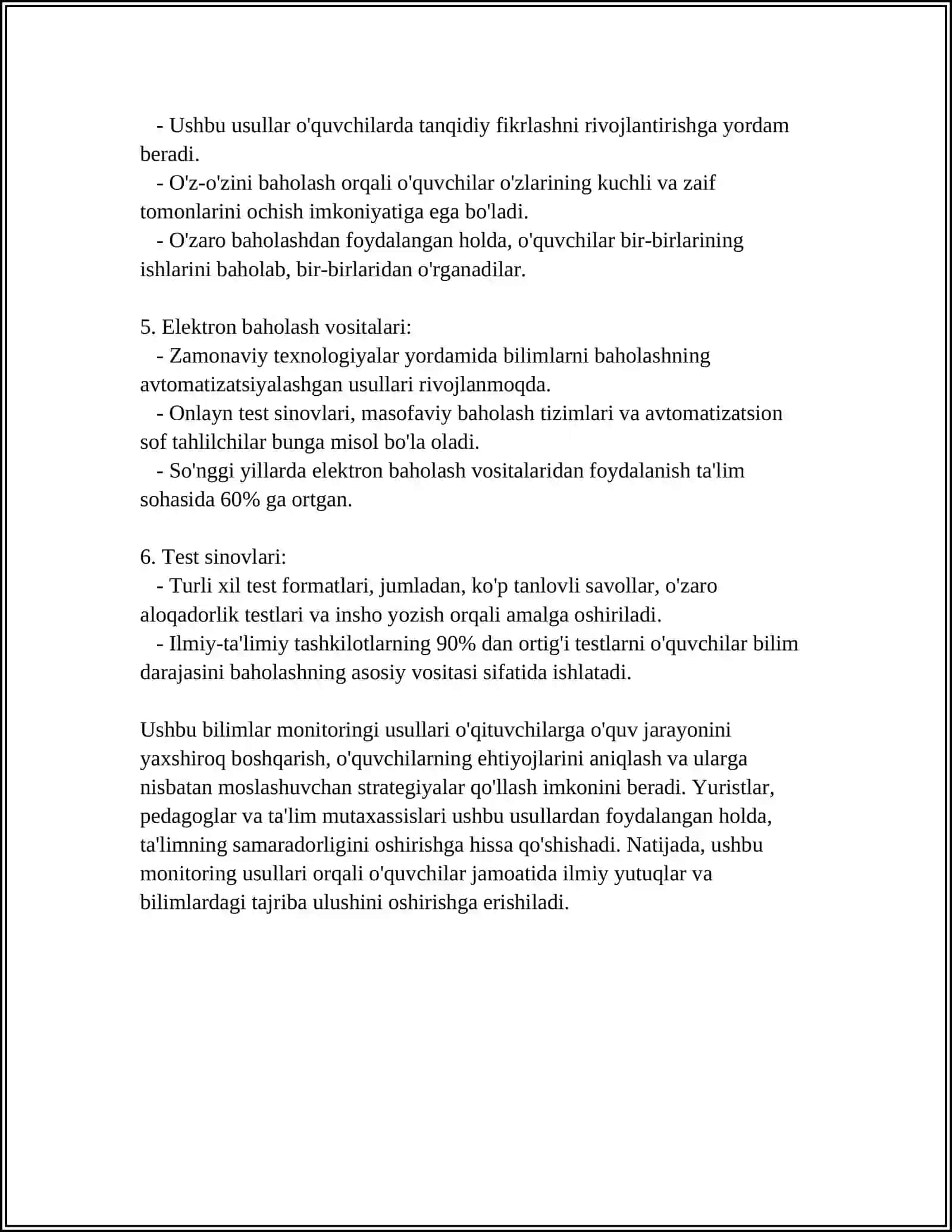 MUSTAQIL ISH Mavzu: BILIMLARNI BAHOLASH TEXNOLOGIYALARI 4