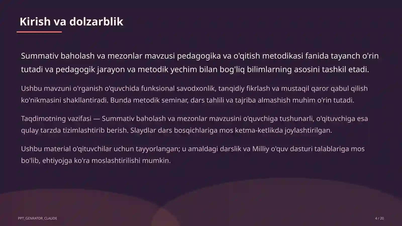 Summativ baholash va mezonlar 4