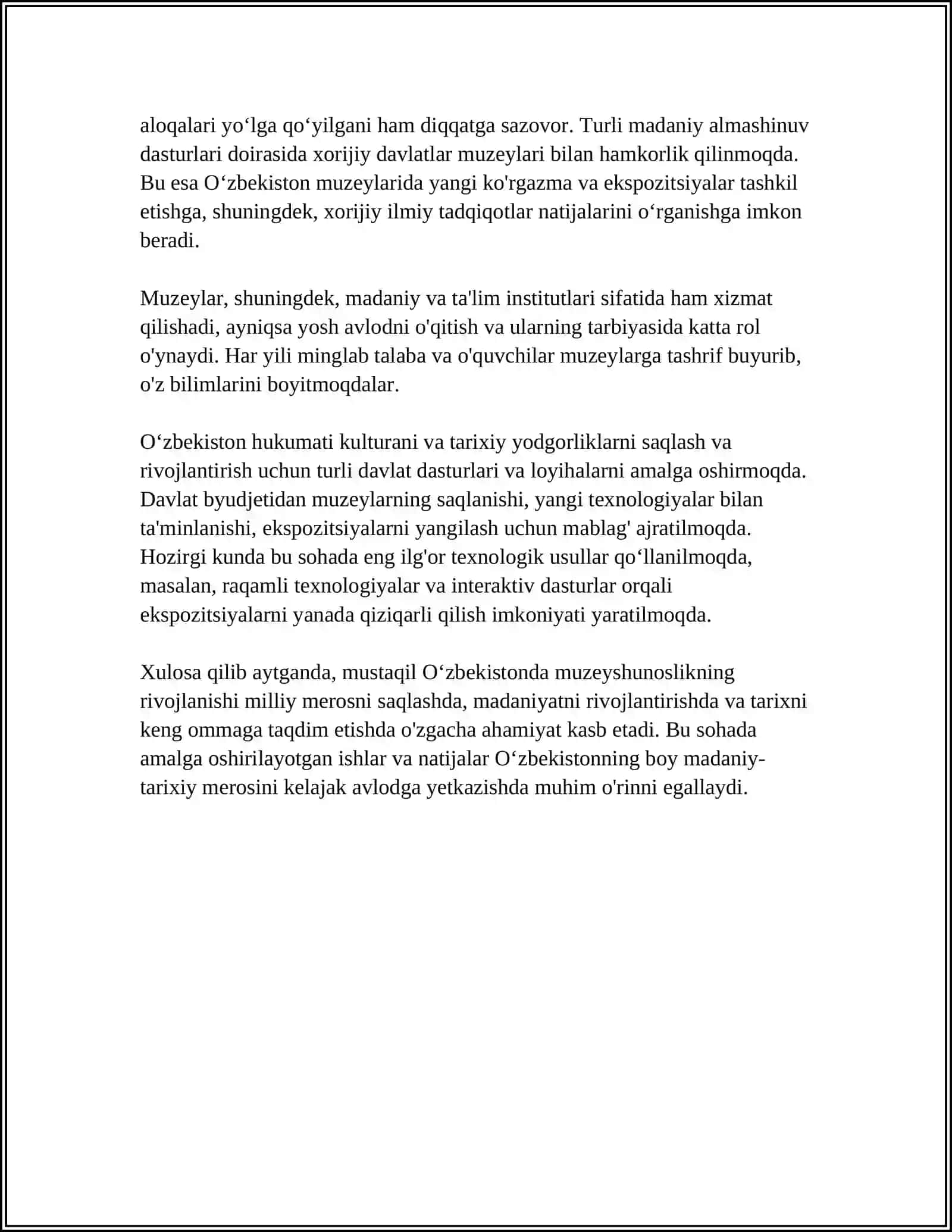MUSTAQIL O`ZBEKISTONDA MUZEYSHUNOSLIKNING RIVOJLANISHI VA OCHIQ OSMON OSTIDAGI MUZEYLAR 4