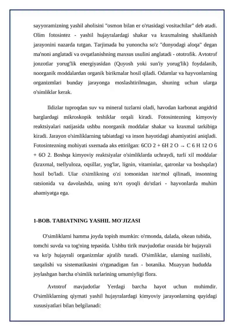 O'simliklarning inson hayotida tutgan o'rni va biosferadagi ahamiyati. 4