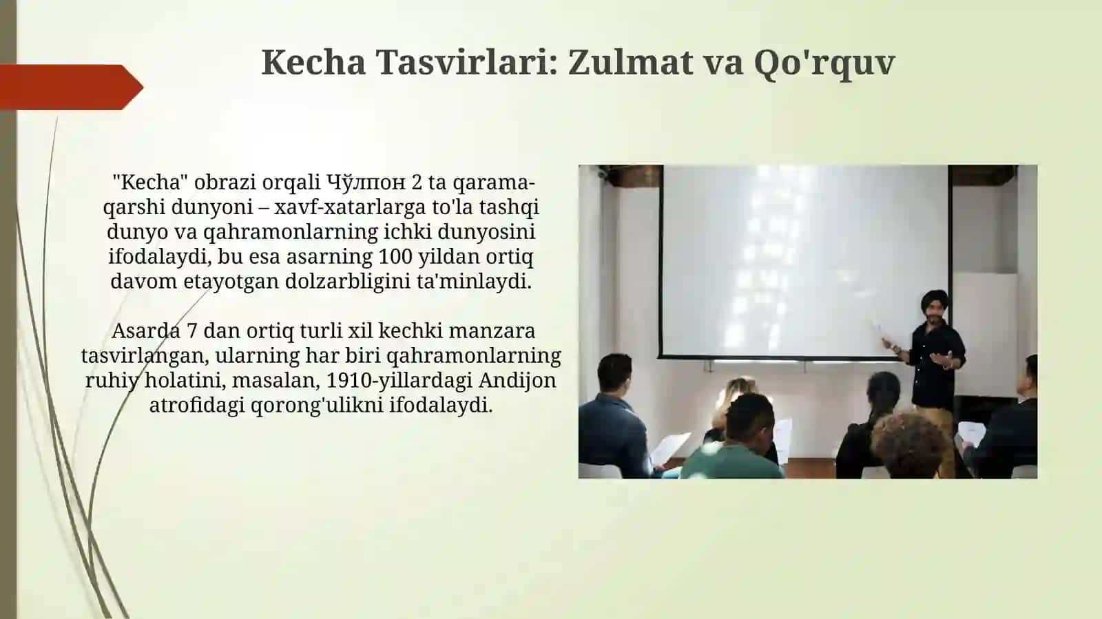 Cho'lponning "Kecha va kunduz" asarini obrazlar tizimi orqali o'rganishga qaratilgan taqdimot 4