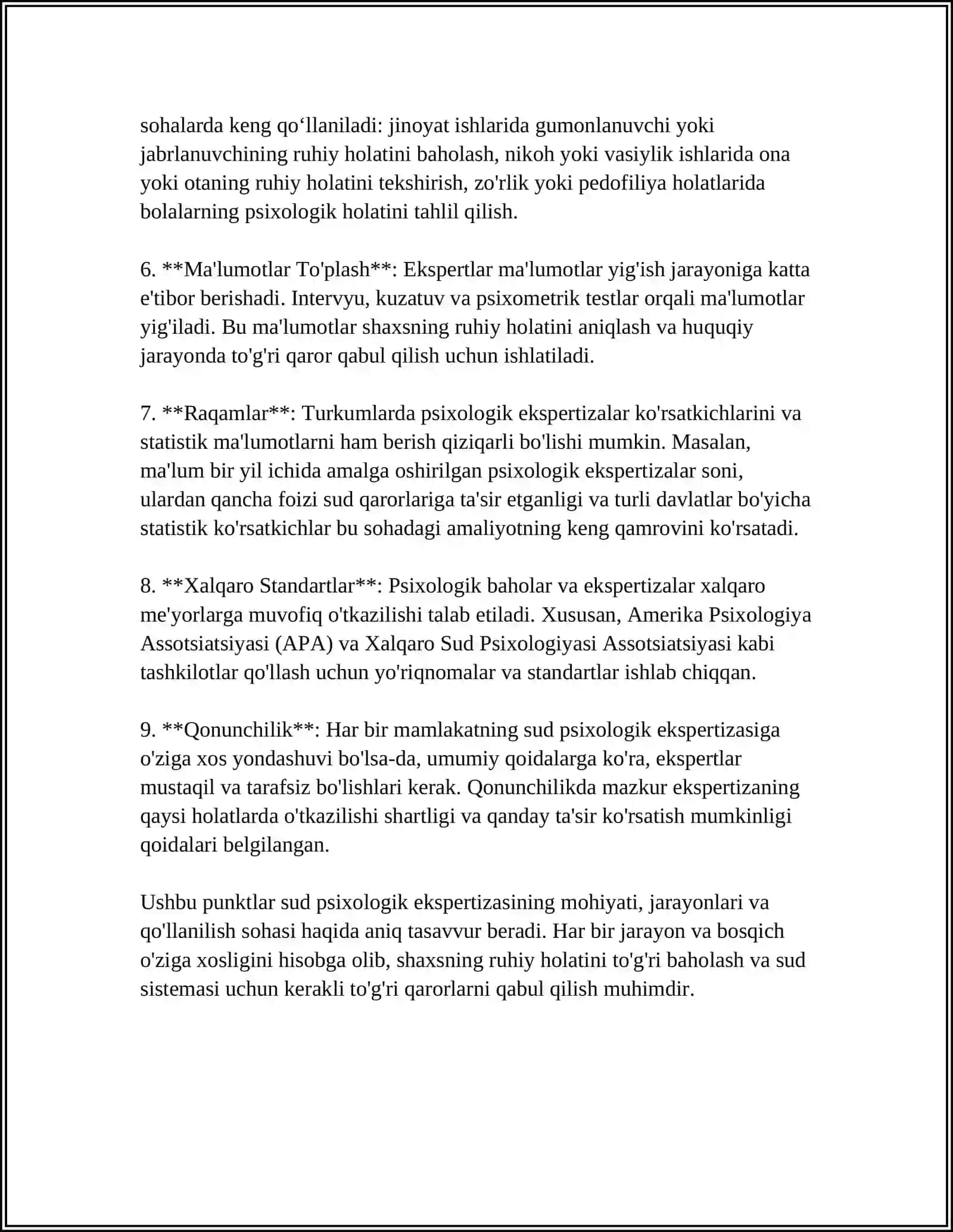 SUD PSIXOLOGIK EKSPERTIZANING PREDMETI,VAKOLATI VA EKSPERTIZA OLDIGA QOʻYILADIGAN TALABLAR 4