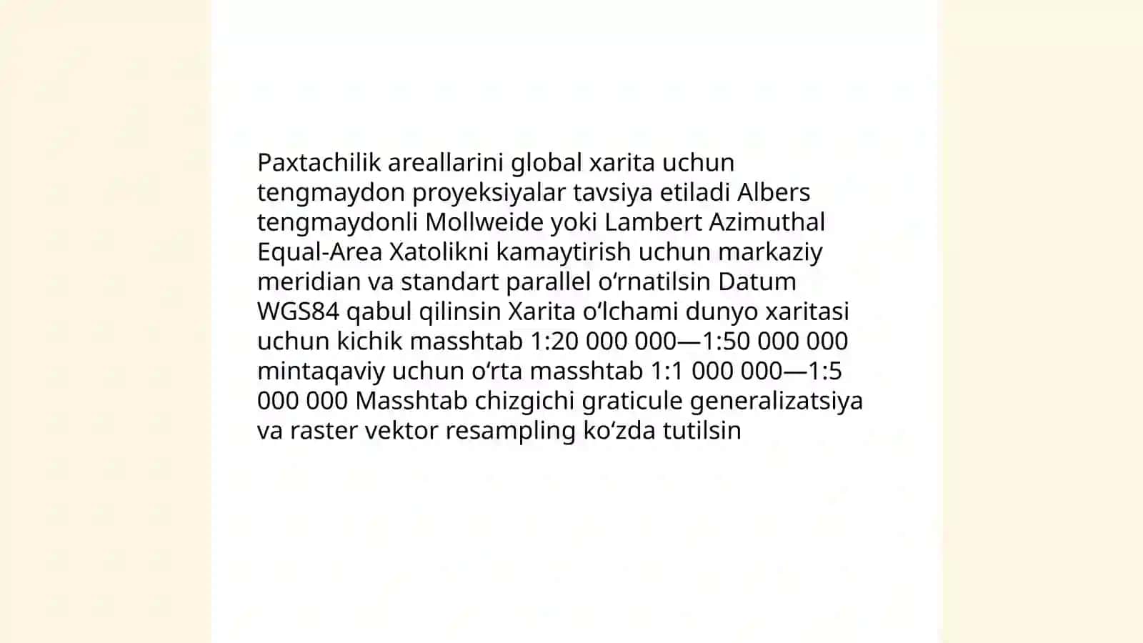 Jahon bo'yicha paxtachilik areallari xarita sxemasini tuzish 4