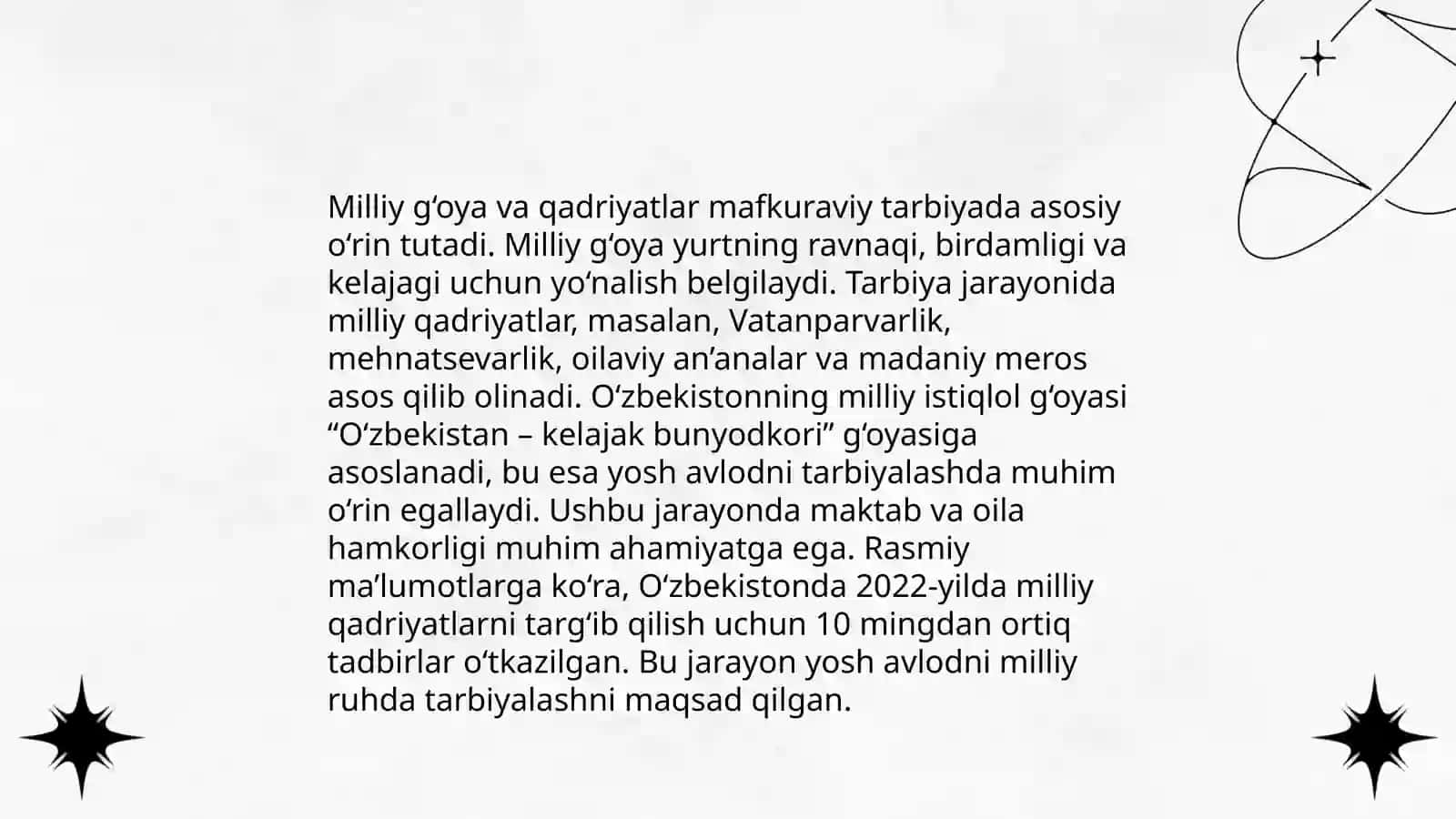 Fuqarolik va mafkuraviy tarbiya.Ma‘naviy, axloqiy tarbiya, mehnat, jismoniy va estetik tarbiya 4