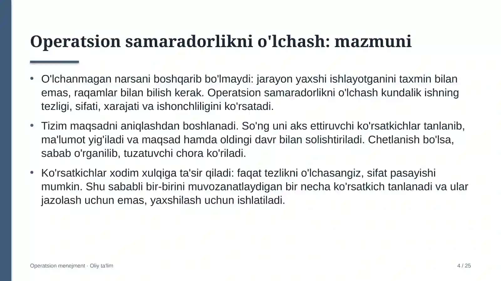 Elektr montaj ishlarida operatsion samaradorlikni o'lchash 4