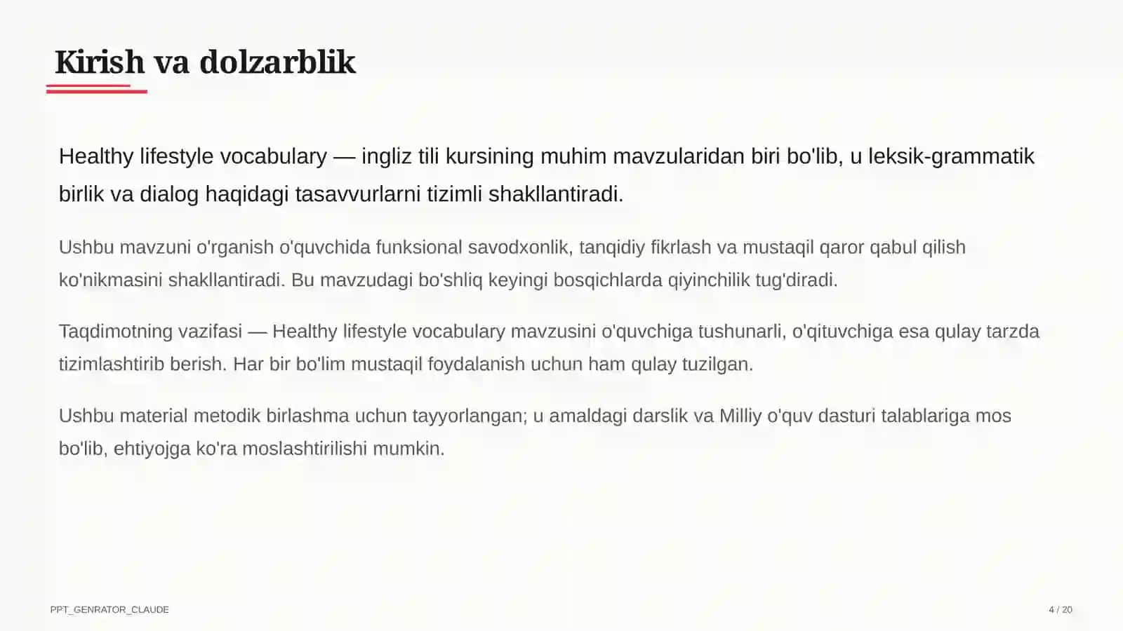 Healthy lifestyle vocabulary (7-sinf) 4