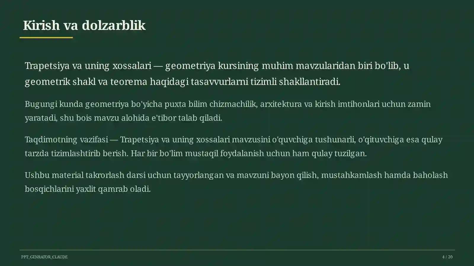 Trapetsiya va uning xossalari (8-sinf) 4