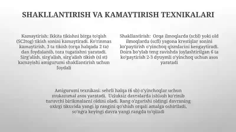 Mavzu: Ilmoq bilan o'yinchoqlar to'qish usullari 4