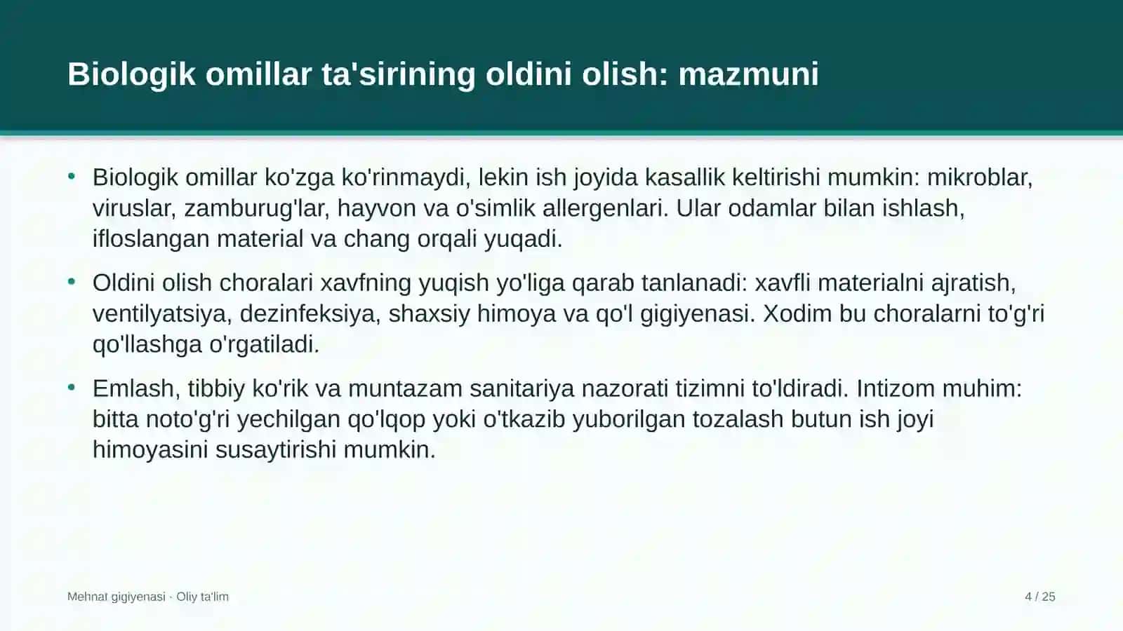 Biologik omillar ta'sirining oldini olish: mohiyati 4