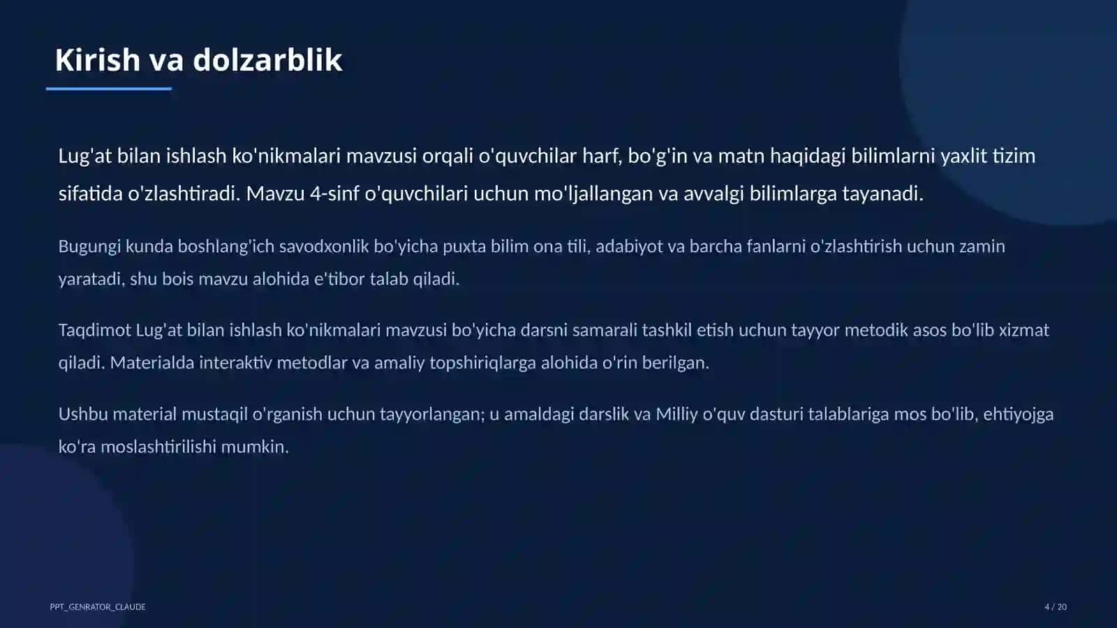 Lug'at bilan ishlash ko'nikmalari (4-sinf) 4