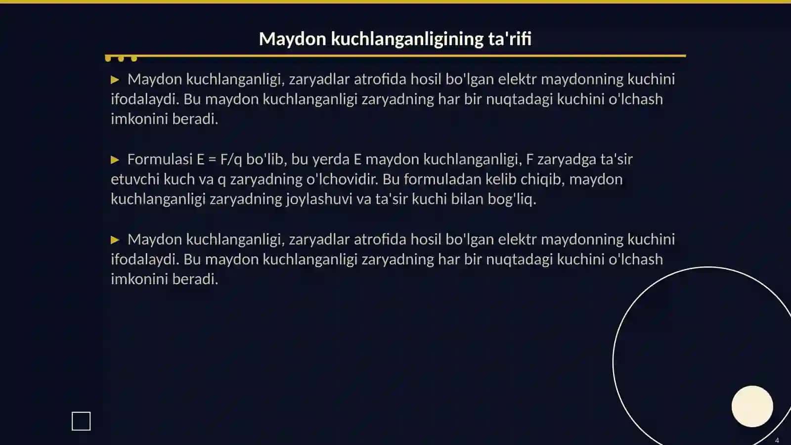 Nuqtaviy zaryadlar tizimining maydon kuchlanganligi 4