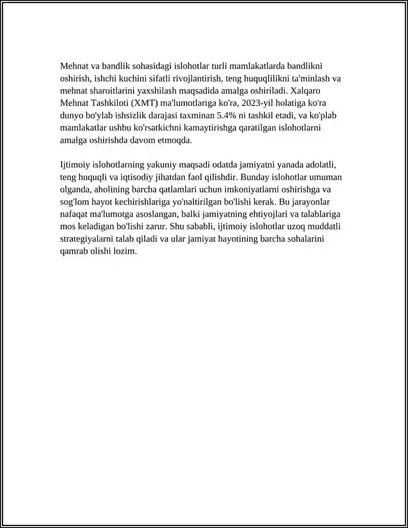 O’ZBEKISTONDA IJTIMOIY SOHADA AMALGA OSHIRILAYOTGAN O’ZGARISHLAR MAZMUN VA MOHIYATI 4
