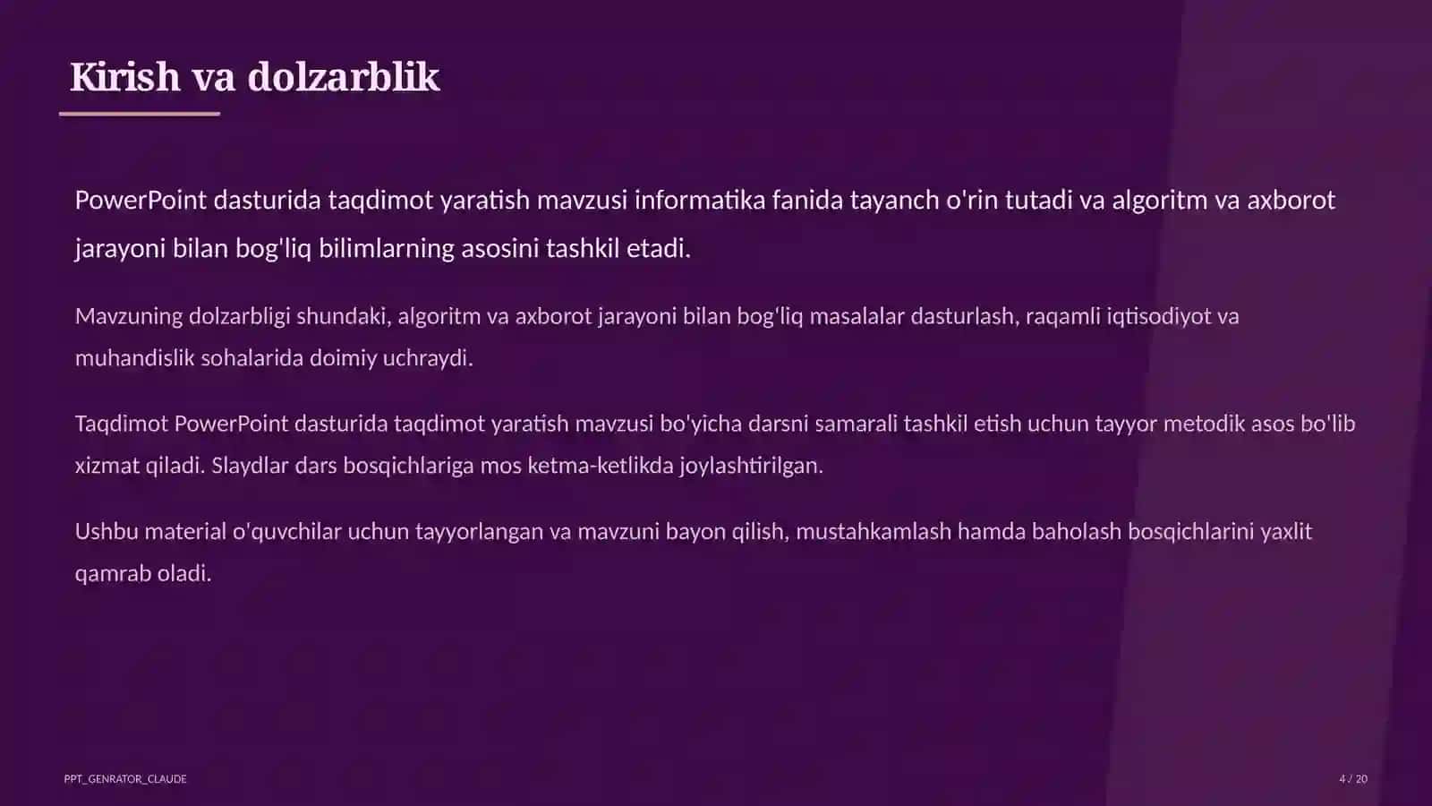 PowerPoint dasturida taqdimot yaratish (7-sinf) 4